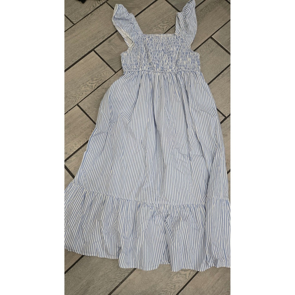 Mud Pie Blue White Striped Smocked Maxi Dress Ruffle Sleeve Large